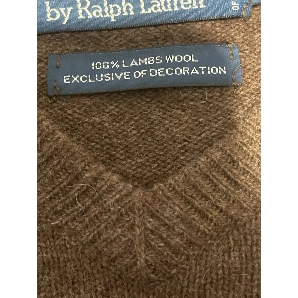 Polo Ralph Lauren Sweater Mens Large Brown Lambs Wool V-Neck Pony Logo